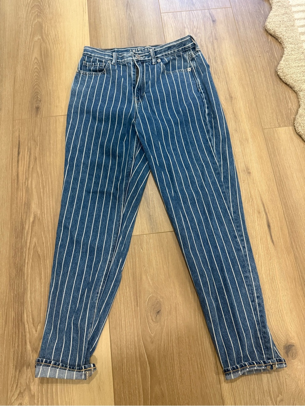 American Eagle Outfitters Navy Blue Pinstripe Mom Jeans